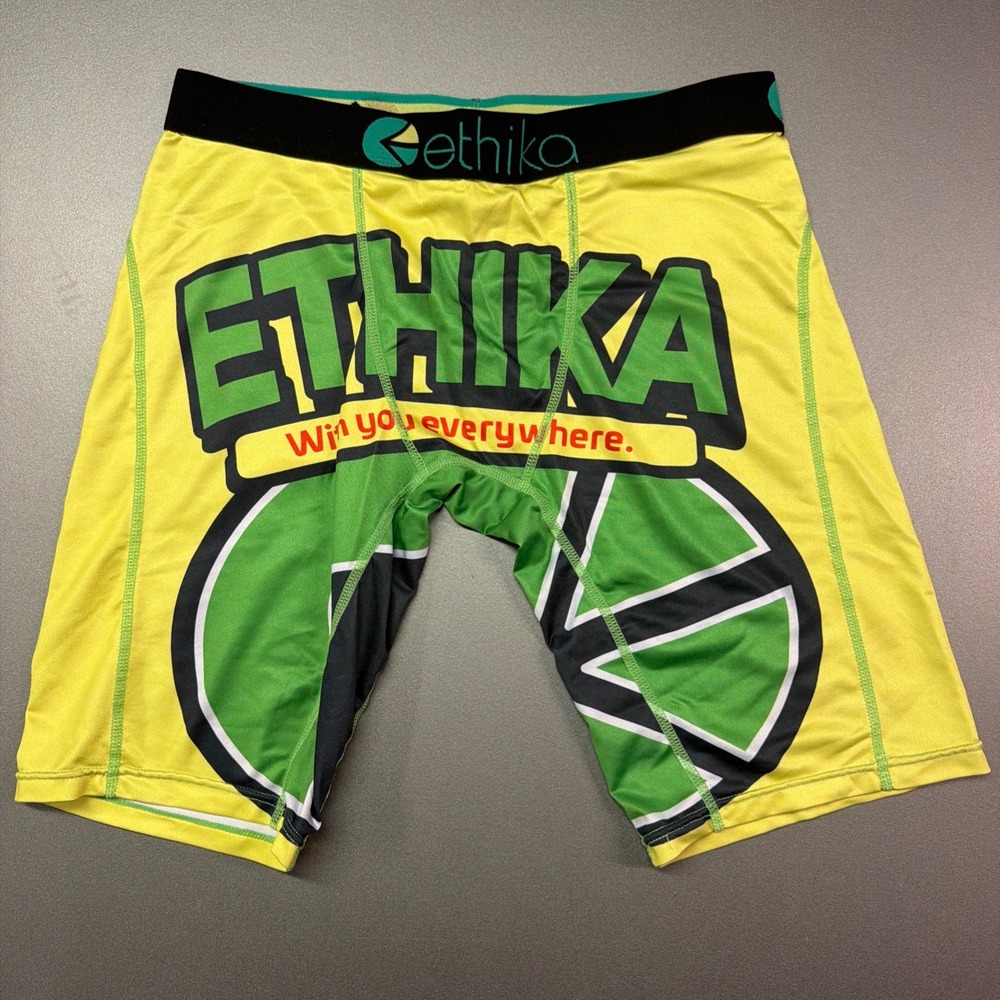 Ethika Mens Staple Boxer Briefs Yellow Green Logo Graphic Underwear Size Small